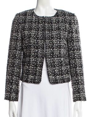 Alice + Olivia Black and White Tweed Open-Front Jacket